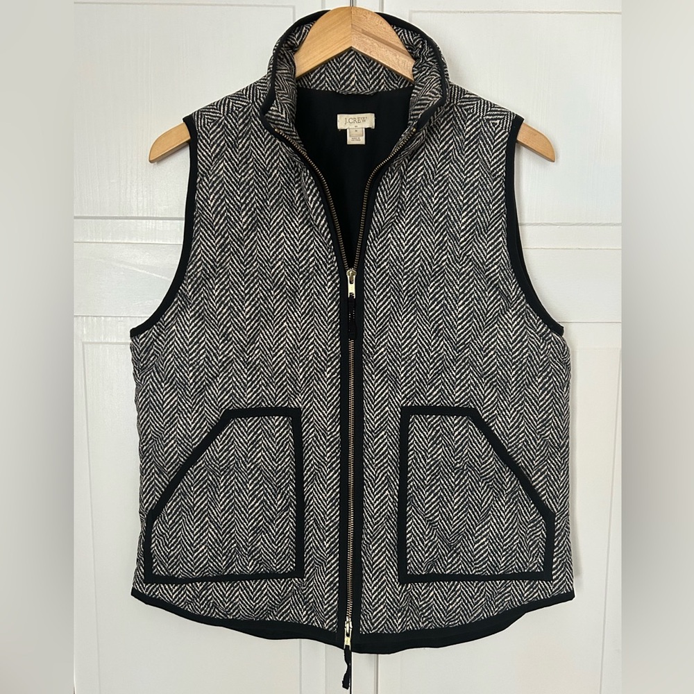 J.Crew Women’s Size M Quilted Herringbone Print Full Zip Puffer Vest